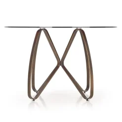 Tavolo 120x120cm da pranzo in vetro rotondo marrone oro antico Ulisse Gihome®