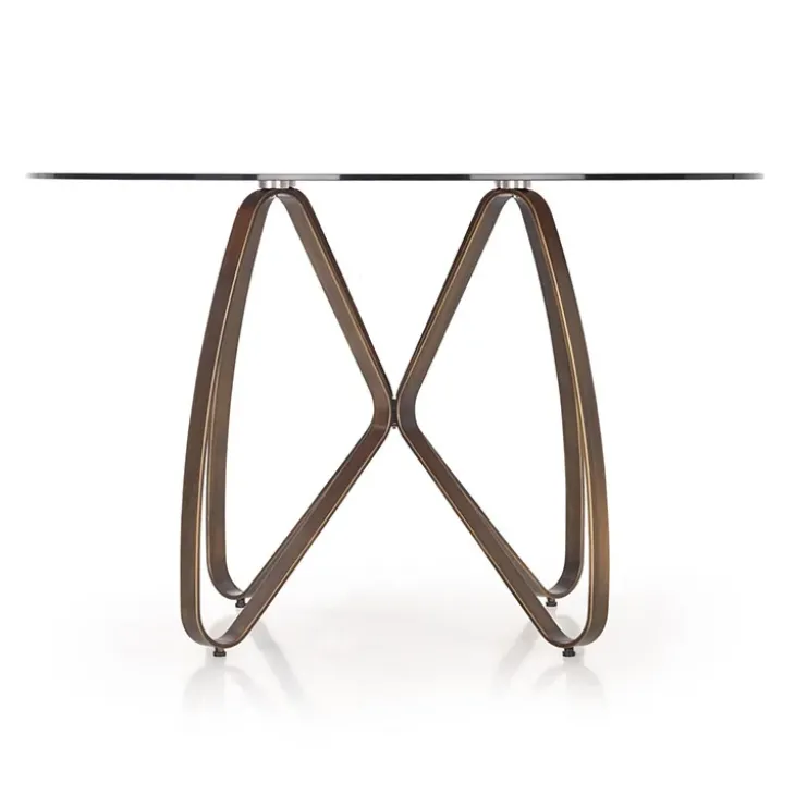 Tavolo 120x120cm da pranzo in vetro rotondo marrone oro antico Ulisse Gihome®