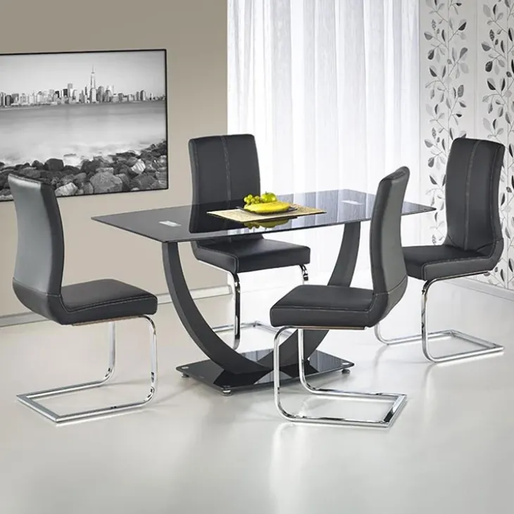 Tavolo 140x80cm in vetro moderno industrial nero Aidan Gihome®