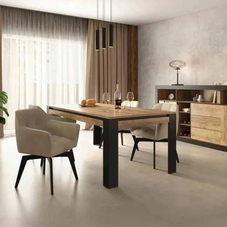 Tavolo 195x100 cm moderno rovere rustico nero Ilyssa