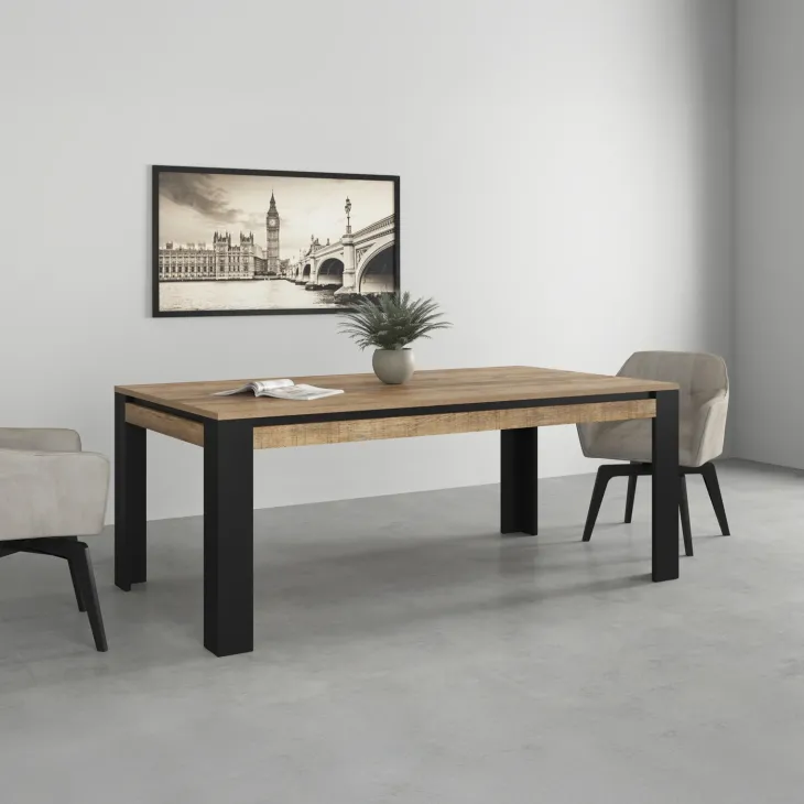 Tavolo 195x100 cm moderno rovere rustico nero Ilyssa