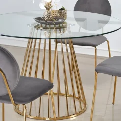 Tavolo 120x120cm rotondo in vetro acciaio cromato oro Kerman