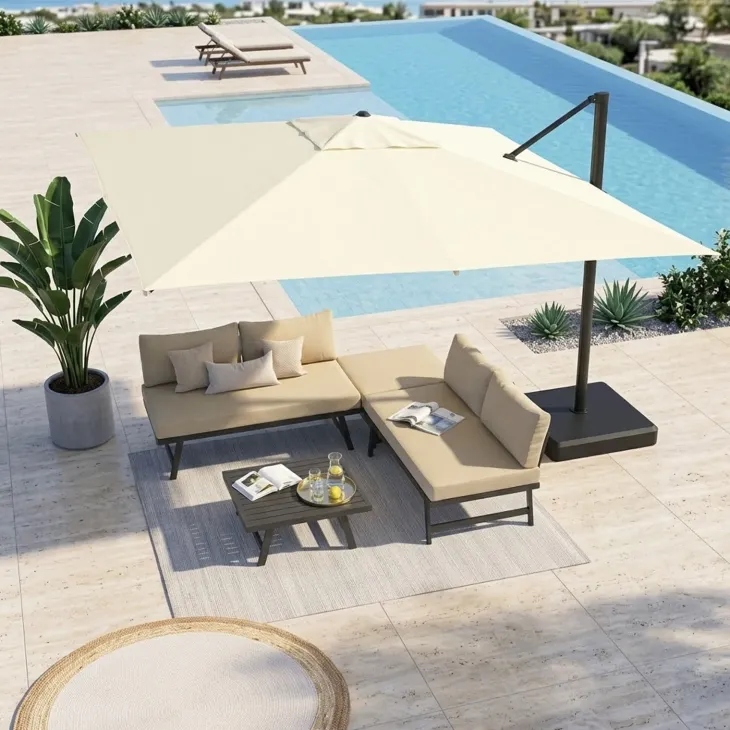 Telo ricambio rettangolare 3x4m ecrù per ombrellone da giardino Zanzibar