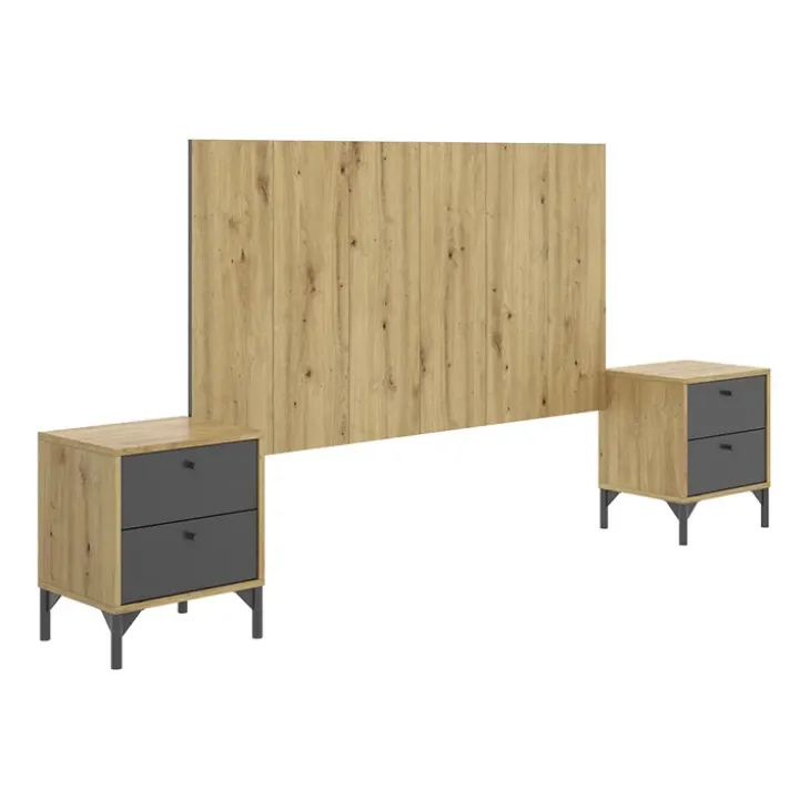 Testata letto 160x79cm con 2 comodini grafite rovere Pedri