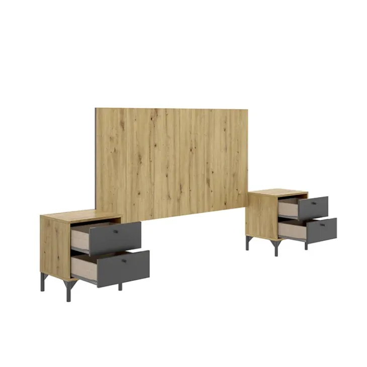 Testata letto 160x79cm con 2 comodini grafite rovere Pedri