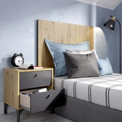Testiera letto singolo con comodino rovere antracite Alonso