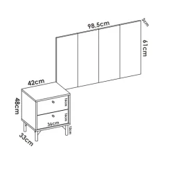 Testiera letto singolo con comodino rovere antracite Alonso