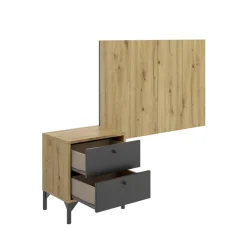 Testiera letto singolo con comodino rovere antracite Alonso