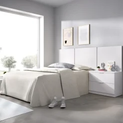 Testiera letto singolo 3 moduli 156cm con comodino 2 cassetti bianco Liberty