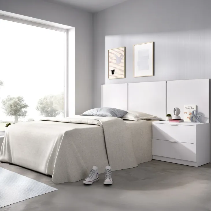 Testiera letto singolo 3 moduli 156cm con comodino 2 cassetti bianco Liberty