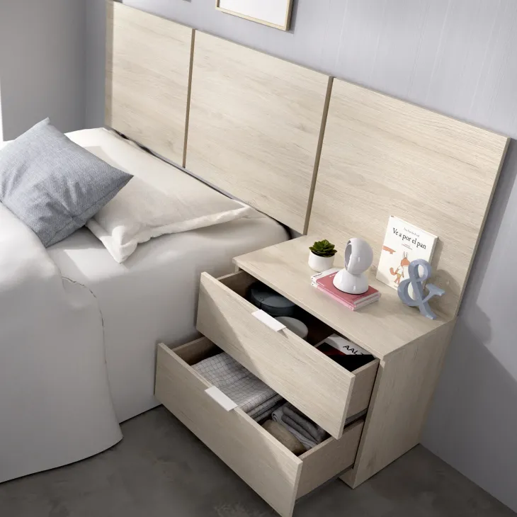 Testiera letto singolo 3 moduli 156cm con comodino 2 cassetti rovere Liberty