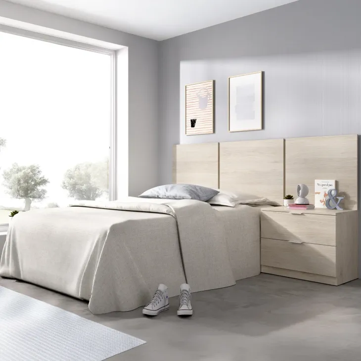 Testiera letto singolo 3 moduli 156cm con comodino 2 cassetti rovere Liberty