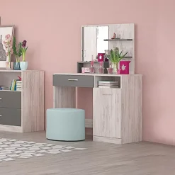 Toeletta da trucco con specchio 90x133cm bianco frassinato grigio Femme