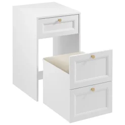 Toeletta da trucco shabby 50x80h cm con seduta richiudibile e specchio bianco Shubo