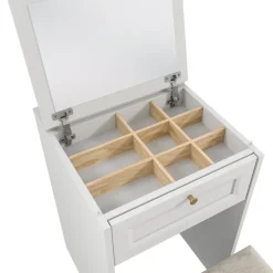Toeletta da trucco shabby 50x80h cm con seduta richiudibile e specchio bianco Shubo