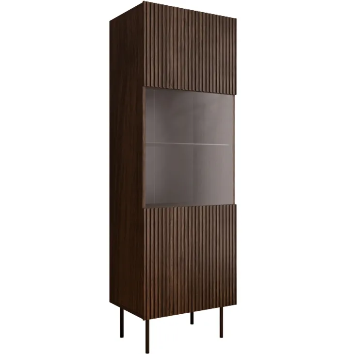 Vetrina alta 60x183h cm 1 anta 2 vani a giorno noce cannettato Gabiot