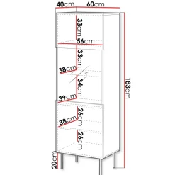 Vetrina alta 60x183h cm 1 anta 2 vani a giorno noce cannettato Gabiot