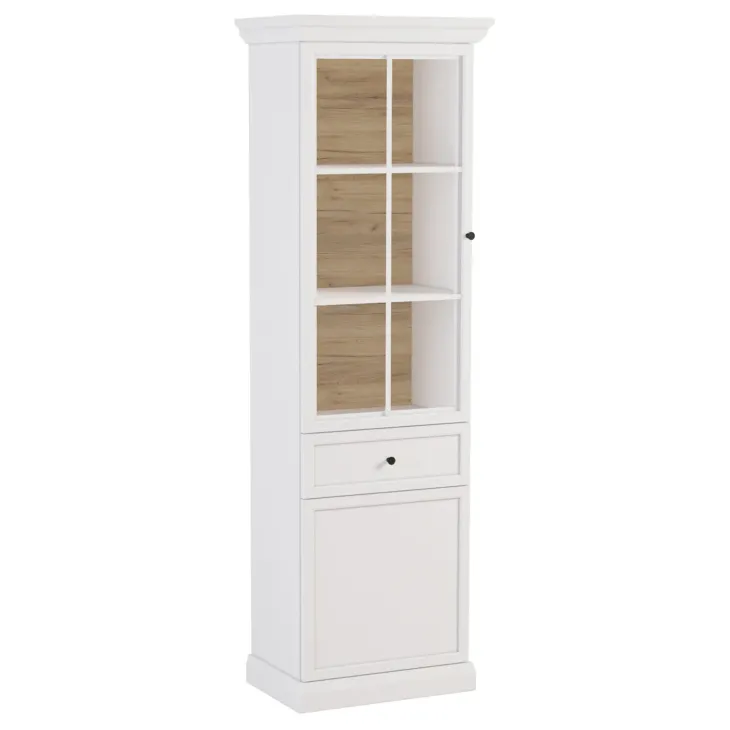 Vetrina moderna 64x200h cm 1 anta con vetro shabby bianco Purro