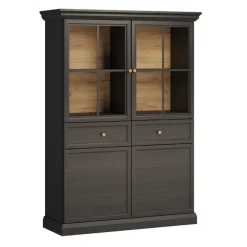 Vetrina moderna 115x162h cm 4 ante 2 cassetti shabby nero grafite Purro