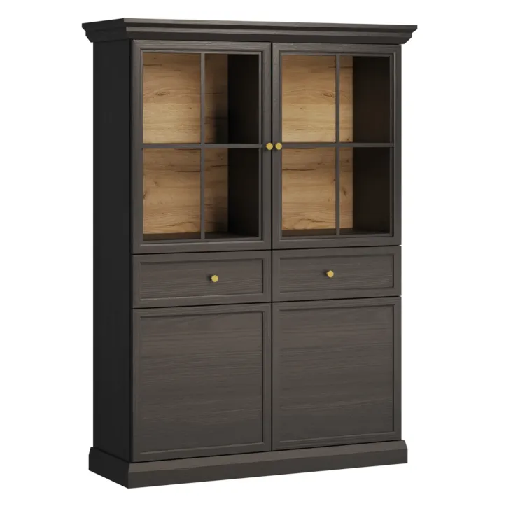 Vetrina moderna 115x162h cm 4 ante 2 cassetti shabby nero grafite Purro