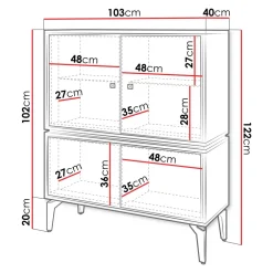 Vetrina moderna 103x122h cm 4 ante serigrafato rovere nero Duplo