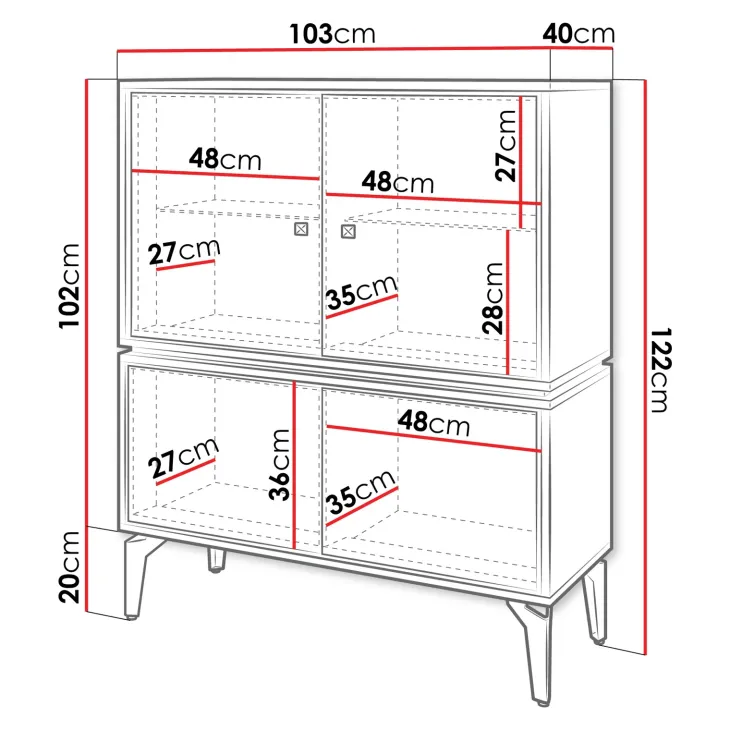 Vetrina moderna 103x122h cm 4 ante serigrafato rovere nero Duplo