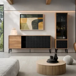 Vetrina moderna 54x182h cm 2 ante serigrafato rovere nero Duplo