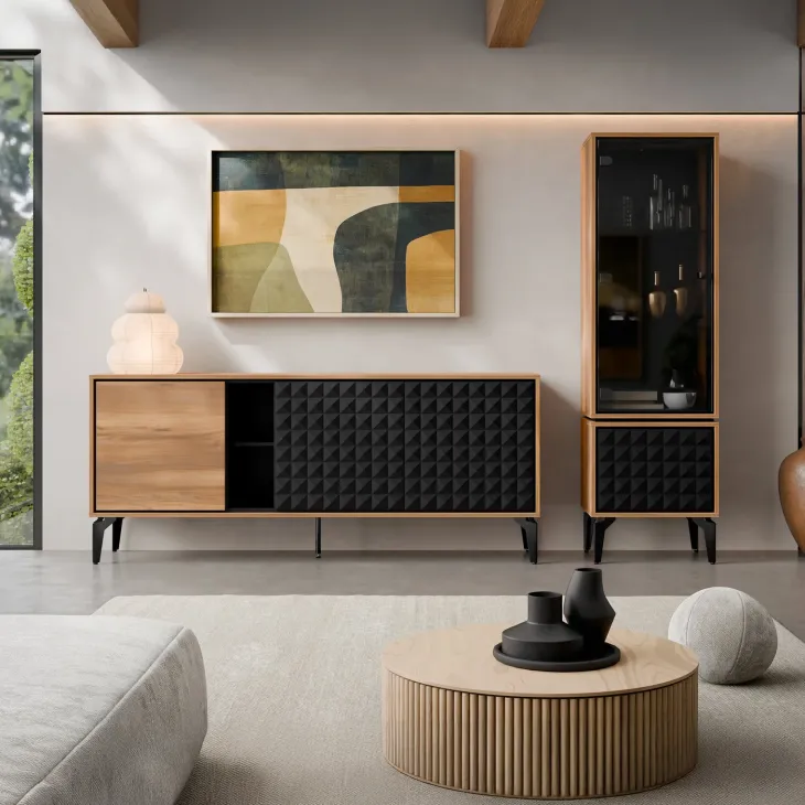 Vetrina moderna 54x182h cm 2 ante serigrafato rovere nero Duplo