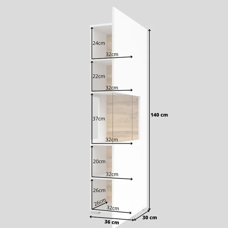 Vetrina sospesa 36x140h cm da parete bianco rovere Fusion