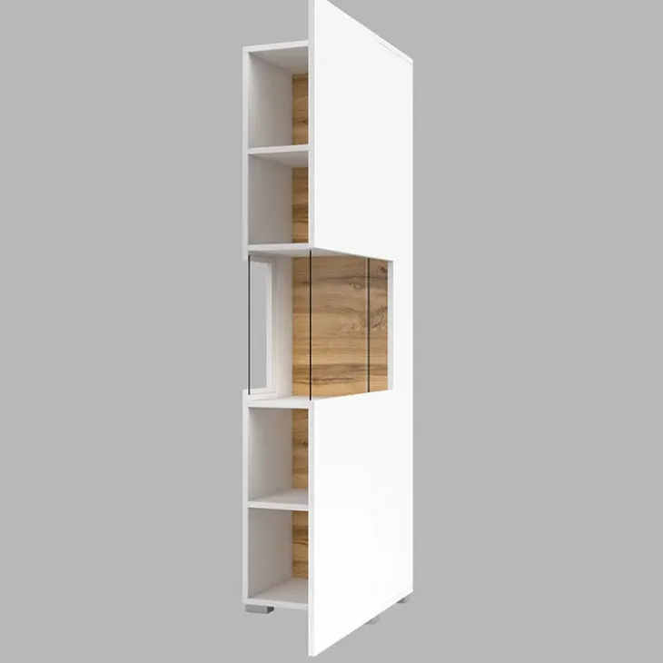 Vetrina sospesa 36x140h cm da parete bianco rovere Fusion