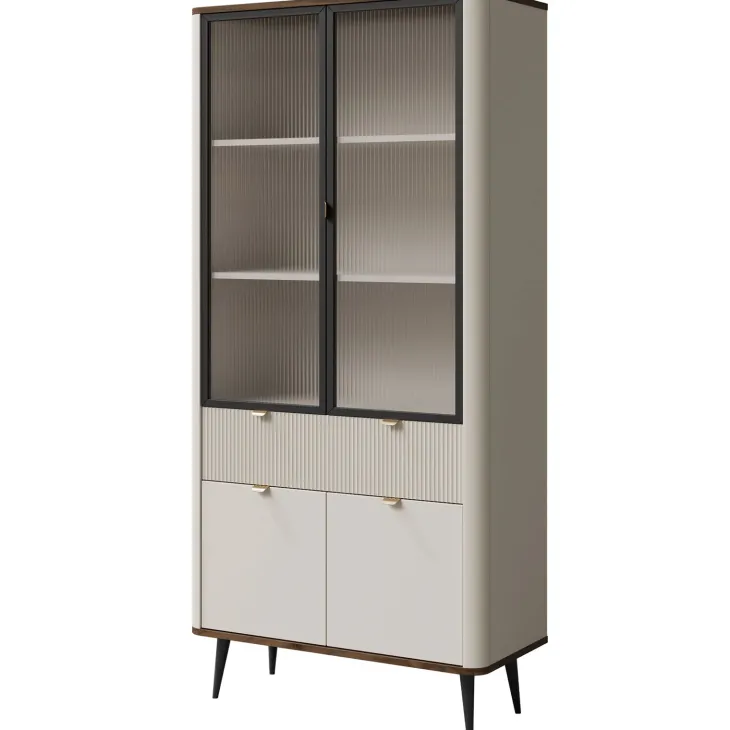 Vetrina 90x191 cm 4 ante 1 cassetto beige cashmere noce Arden