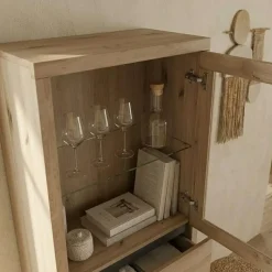 Vetrina 65x148h cm 1 anta 3 cassetti legno massello rovere Tarselia