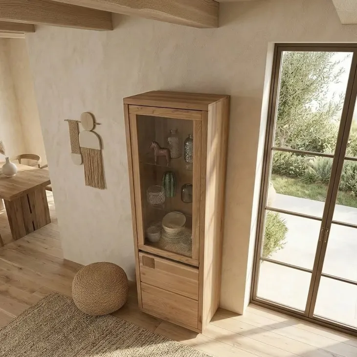 Vetrina 65x205h cm 2 ante apertura destra legno massello rovere Tarselia
