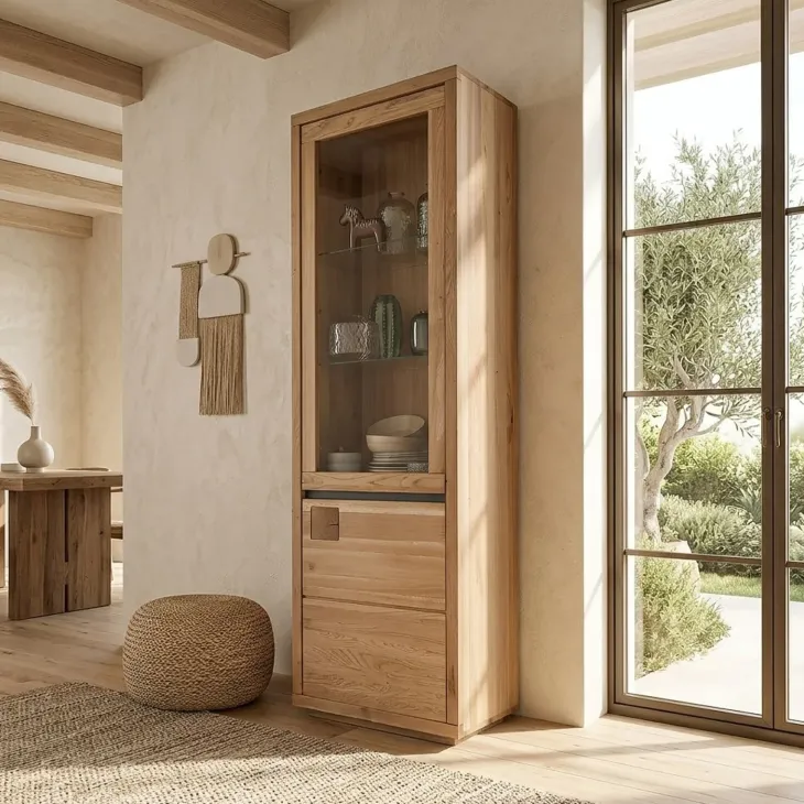 Vetrina 65x205h cm 2 ante apertura destra legno massello rovere Tarselia