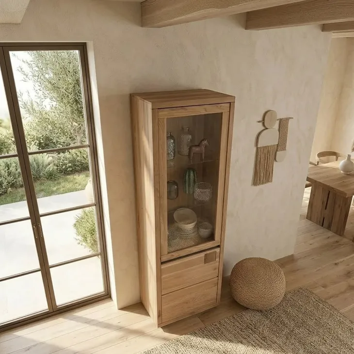 Vetrina 65x205h cm 2 ante apertura sinistra legno massello rovere Tarselia