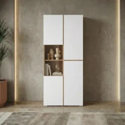 Vetrina 80x184h cm 4 ante bianco rovere Lolla