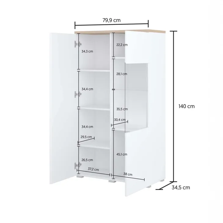 Vetrina 80x140h cm 2 ante bianco rovere Ischia