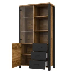 Vetrina 101x191h cm 2 ante 3 cassetti moderna quercia nero opaco Nebraska