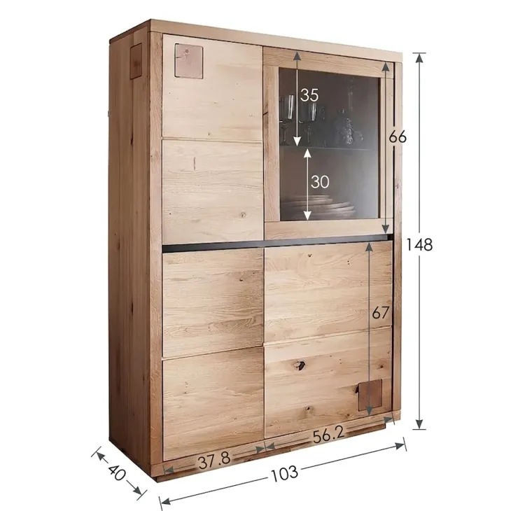 Vetrina 103x148h cm 4 ante legno massello rovere Tarselia
