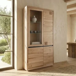 Vetrina 103x205h cm 4 ante legno massello rovere Tarselia