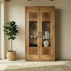 Vetrina 110x201h cm 2 ante legno massello rovere Ebania