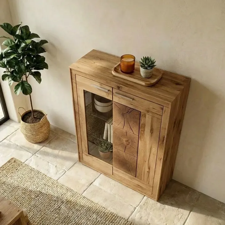 Vetrina 103x135h cm 2 ante legno massello rovere Ebania