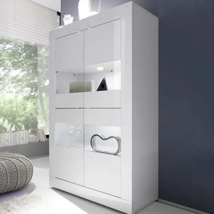 Vetrina 102x162h cm 4 ante moderna bianco lucido Eternity