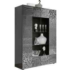 Vetrina 121x166h cm 2 ante moderna grigio scuro con serigrafia Paradise