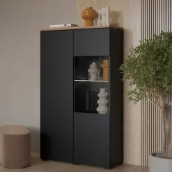 Vetrina 80x140h cm 2 ante nero rovere Ischia