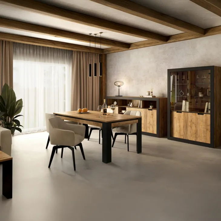Vetrina 120x187h cm 4 ante rovere rustico nero Ilyssa