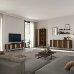 Vetrina 94x196h cm con led 2 ante 5 ripiani reversibile soggiorno noce Bois