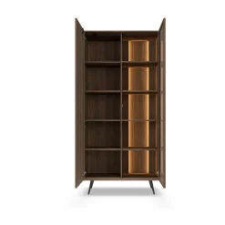 Vetrina 94x196h cm con led 2 ante 5 ripiani reversibile soggiorno noce Bois