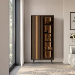 Vetrina 94x196h cm con led 2 ante 5 ripiani reversibile soggiorno noce Bois