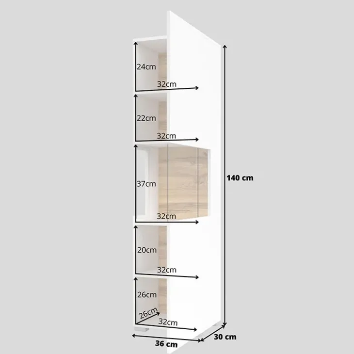 Vetrina 36x140h cm da parete bianco rovere Fusion